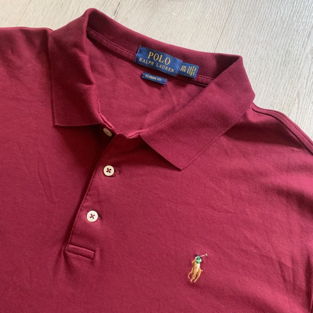 Polo Ralph‎ Lauren Mens XXL Classic Fit Burgundy Maroon Cotton Polo Shirt Pony